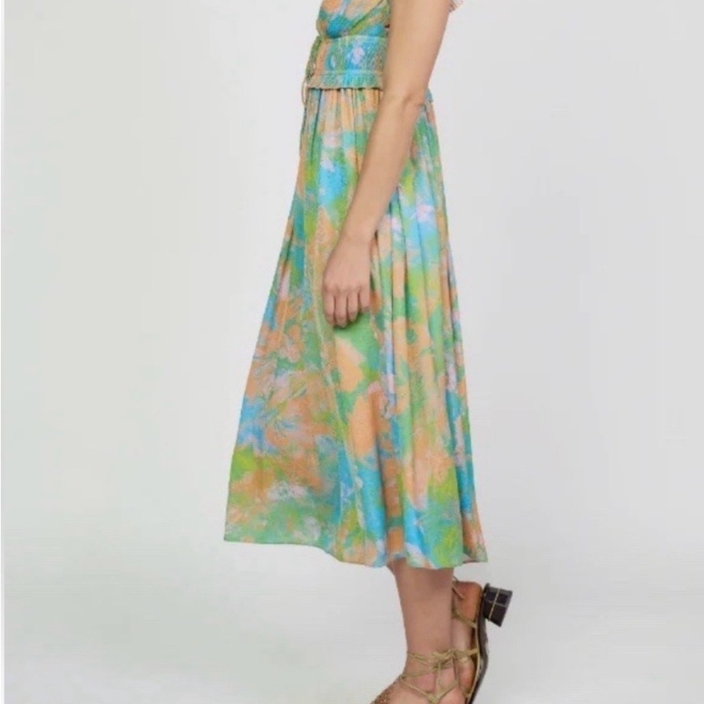 Current Air Multi-Color Floral Midi Dress (Green, Blue, Peach)